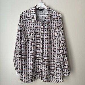 Eloquii Womens Blouse Top Size 20 Graphic Print Womens Faces Preppy Artsy Button